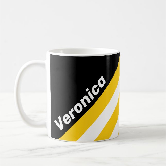 Caneca De Café Bumblebee Nostalgic Stripes with Name (Esquerda)