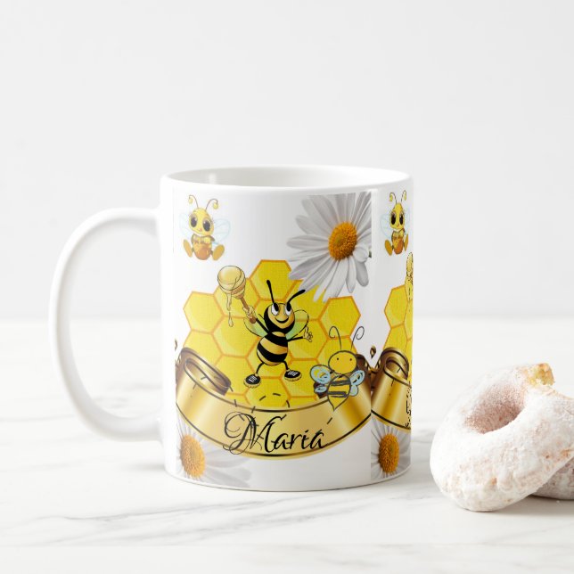 Caneca De Café Bumblebee White Daisy Mug (Com Donut)