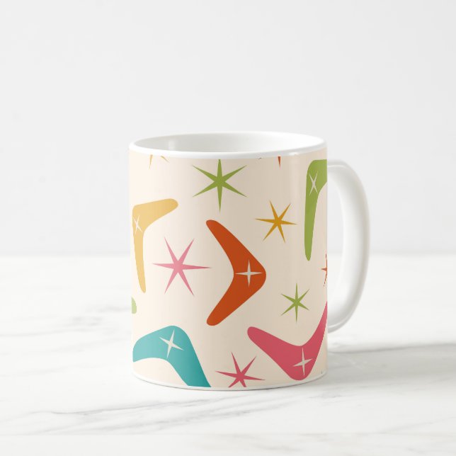 Caneca De Café Bumerangue de Meados do Século com explosões de es (Frente Esquerda)