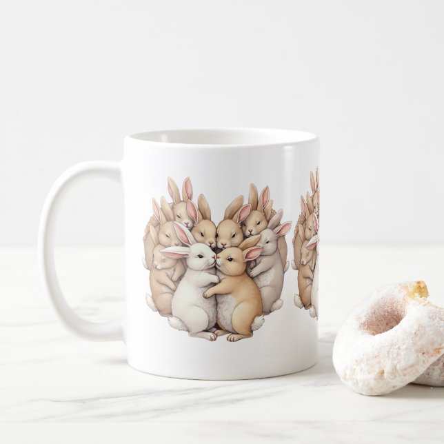 Caneca De Café Bunnies Adoráveis numa Ilustração de Abraço de Pas (Com Donut)
