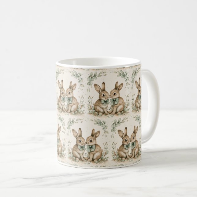 Caneca De Café Bunny Breeze Mugs: Primavera Sip Joy 🍃 🐇 (Frente Esquerda)