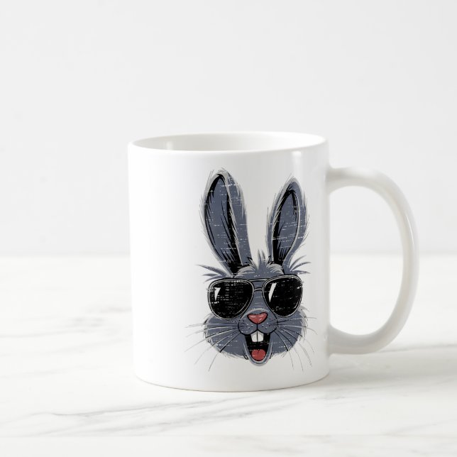Caneca De Café Bunny Face Com Óculos De Sol Coelho Dia De Páscoa  (Direita)