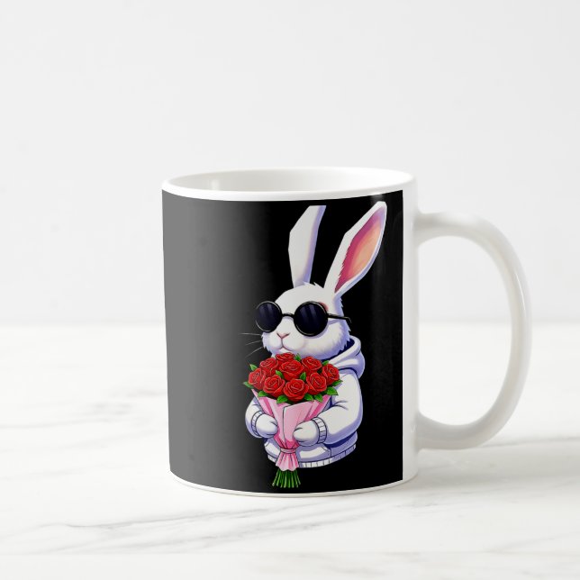 Caneca De Café Bunny Hugging Valentine Flower Bunny  (Direita)