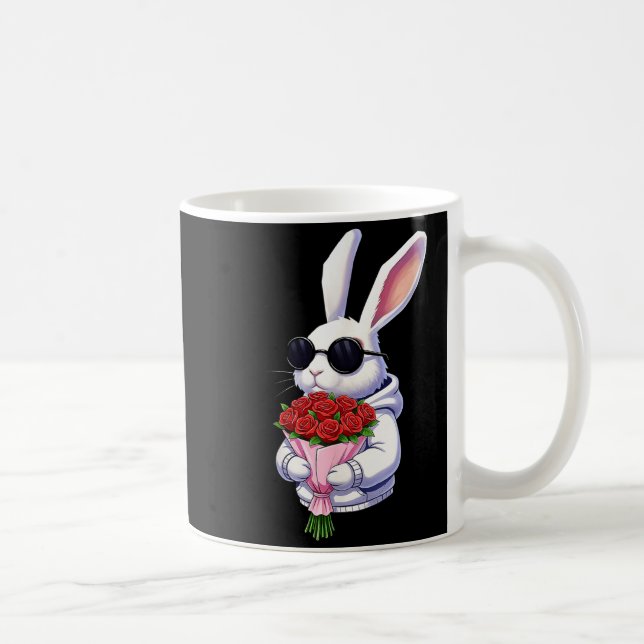 Caneca De Café Bunny Hugging Valentine Flower Bunny  (Direita)