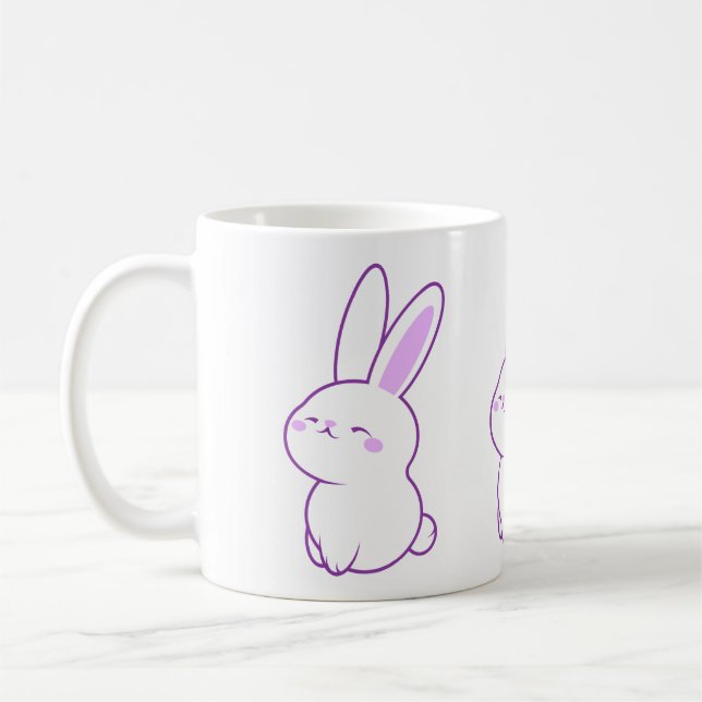 Caneca De Café Bunny Kawaii Fofo Roxo Feliz Sorridente (Esquerda)