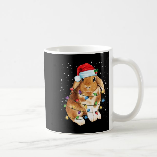 Caneca De Café Bunny Rabbit Christmas Lights Santa Hat Funny Xmas (Direita)