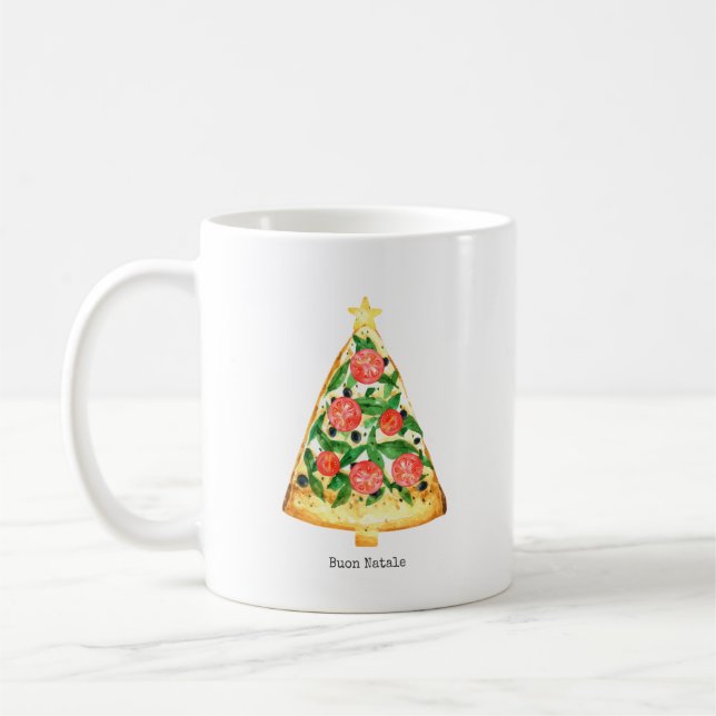Caneca De Café Buon Natale Italiana Felry Christmas Pizza Slice (Esquerda)