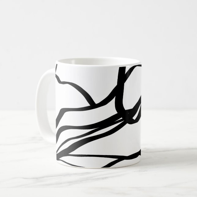 Caneca De Café Buquê Blanc: Abstrato branco e preto (Frente Esquerda)