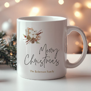 Caneca De Café Buquê de algodão de Natal minimalista