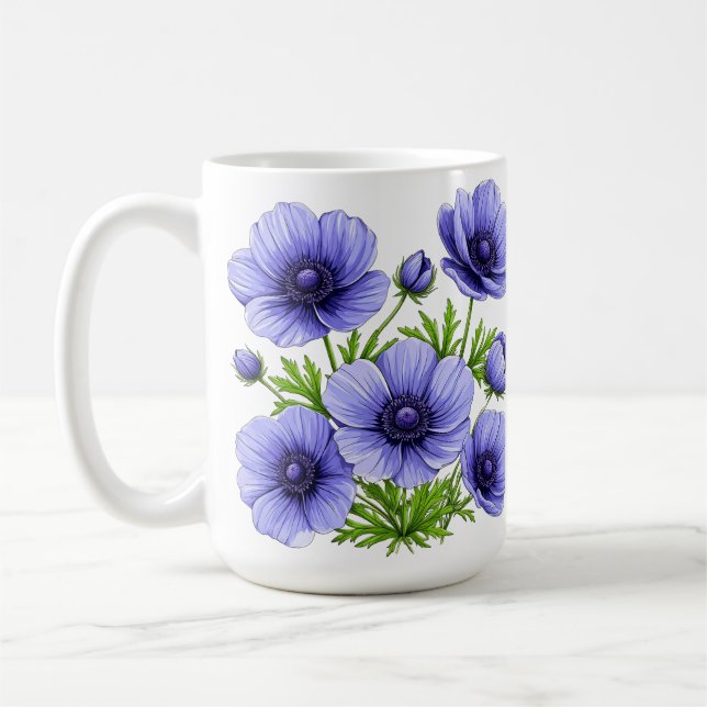 Caneca De Café Buquê de Anêmona Roxa (Esquerda)
