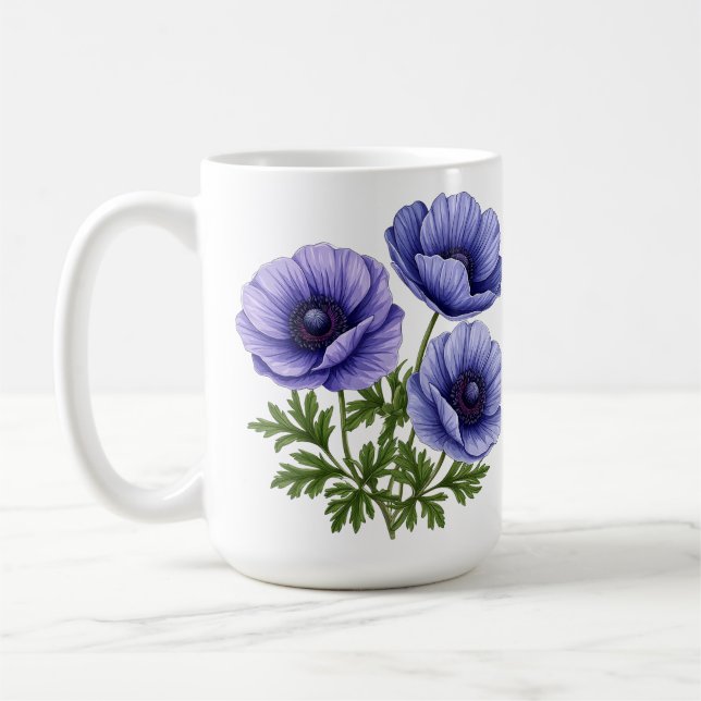 Caneca De Café Buquê de Anêmona Roxa (Esquerda)