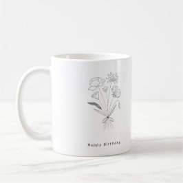Caneca De Café Buquê de aniversário. preto e branco