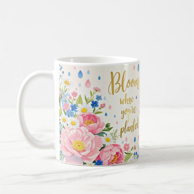 Caneca De Café Buquê de aquarela vibrante de peonias, margaridas (Esquerda)