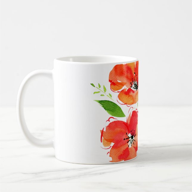 Caneca De Café Buquê de aquarelas de flores de papoila ornamentai (Esquerda)