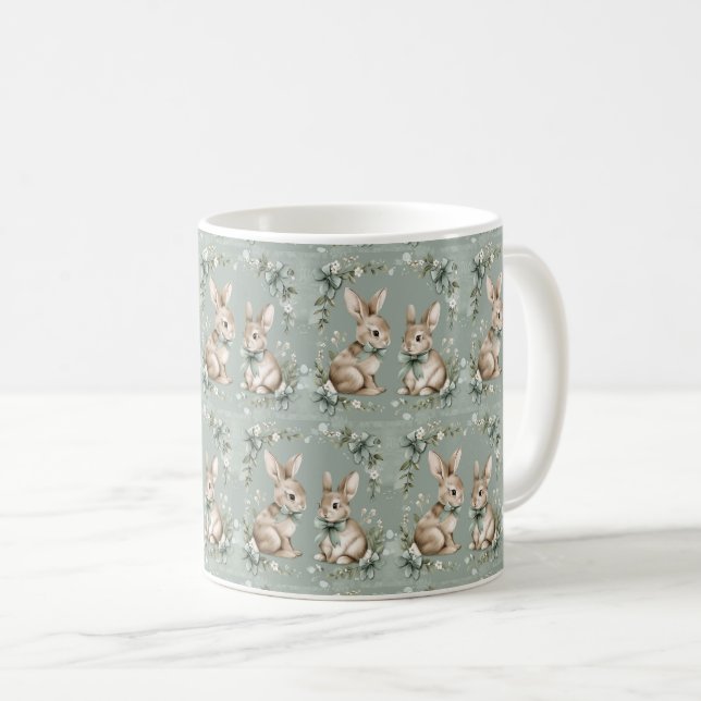 Caneca De Café Buquê de coelho sangrento: Elegância Páscoa 🌷 🐰 (Frente Esquerda)