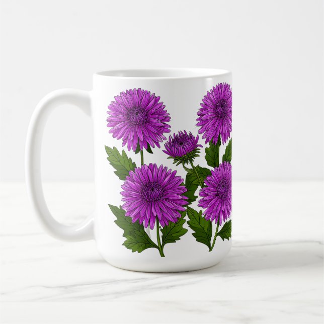 Caneca De Café Buquê de Crisântemo Roxo Vibrante (Esquerda)