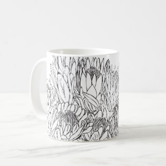 Caneca De Café Buquê de desenho de proteína branca e preta