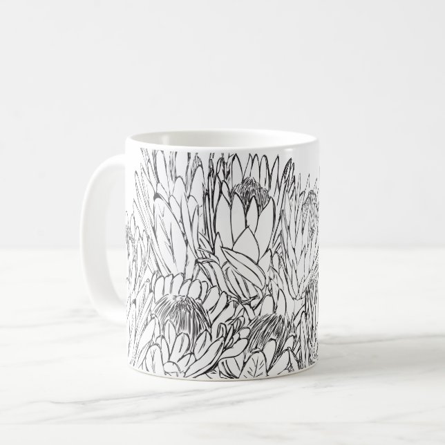 Caneca De Café Buquê de desenho de proteína branca e preta (Frente Esquerda)