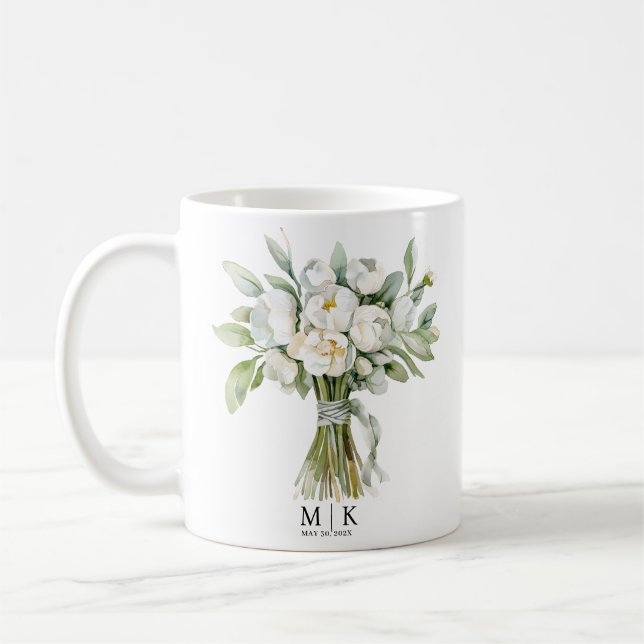 Caneca De Café Buquê de Flor de Casamento de Aquarela (Esquerda)