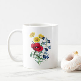 Caneca De Café Buquê de Flor Selvagem, Ilustração Botânica das Po