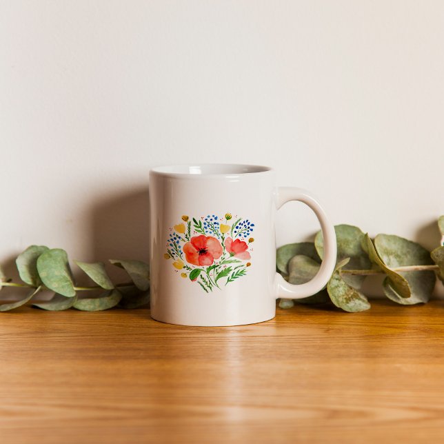 Caneca De Café Buquê de flores com papoilas - vermelho (Criador carregado)