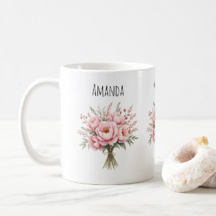 Caneca De Café Buquê de Flores de Peônia Rosa Bonita