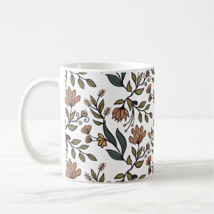 Caneca De Café Buquê de Flores e Folhas Caprichosas