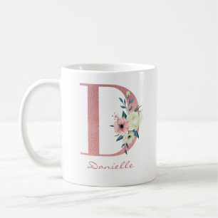 Caneca De Café Buquê de Flores Elegantes Carta D Rosa e Marfim