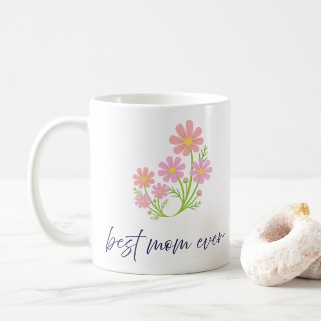 Caneca De Café Buquê de Flores Rosa Elegante Melhor Design de Mãe (Com Donut)