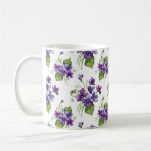 Caneca De Café Buquê de Flores Violeta Aquarela