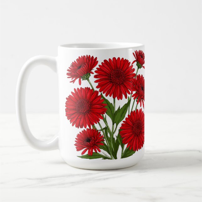 Caneca De Café Buquê de Gérbera Vermelha (Esquerda)