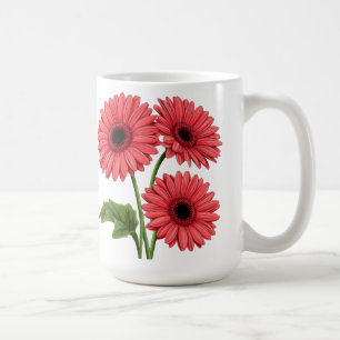 Caneca De Café Buquê de Gérbera Vermelha Brilhante