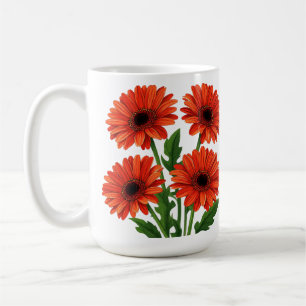 Caneca De Café Buquê de Gérbera Vermelha Brilhante