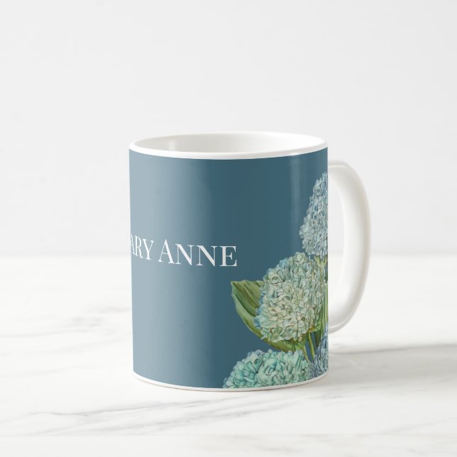 Caneca De Café Buquê de Hydrangea azul Dusty (Frente Esquerda)