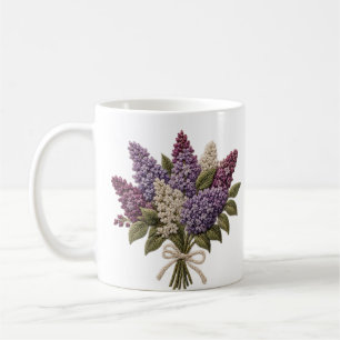 Caneca De Café Buquê de Lilás Bordado – Linho de Bordado Falso