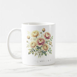 Caneca De Café Buquê de Peônia com Aquarela Suave....
