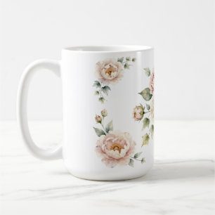 Caneca De Café Buquê de Peônia Macia Elegância em Aquarela