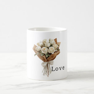 Caneca De Café Buquê de Rosas Brancas de Flores Amor