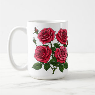 Caneca De Café Buquê de Rosas Vermelhas e Rosadas Vibrantes com F