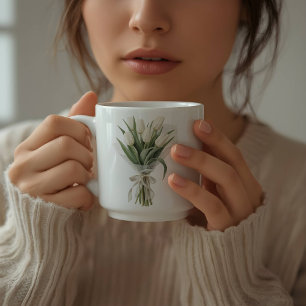 Caneca De Café Buquê de Tulipas Brancas Macias