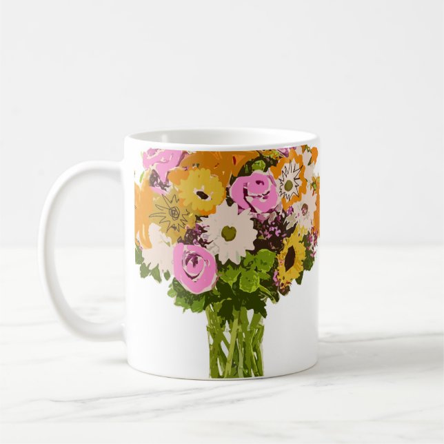 Caneca De Café Buquê Flor na Pintura Vase (Esquerda)