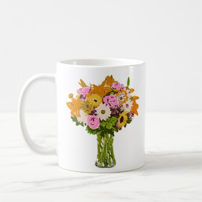 Caneca De Café Buquê Flor na Pintura Vase (Esquerda)
