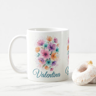 Caneca De Café Buquê Floral Aquarela Personalizado Nome Café