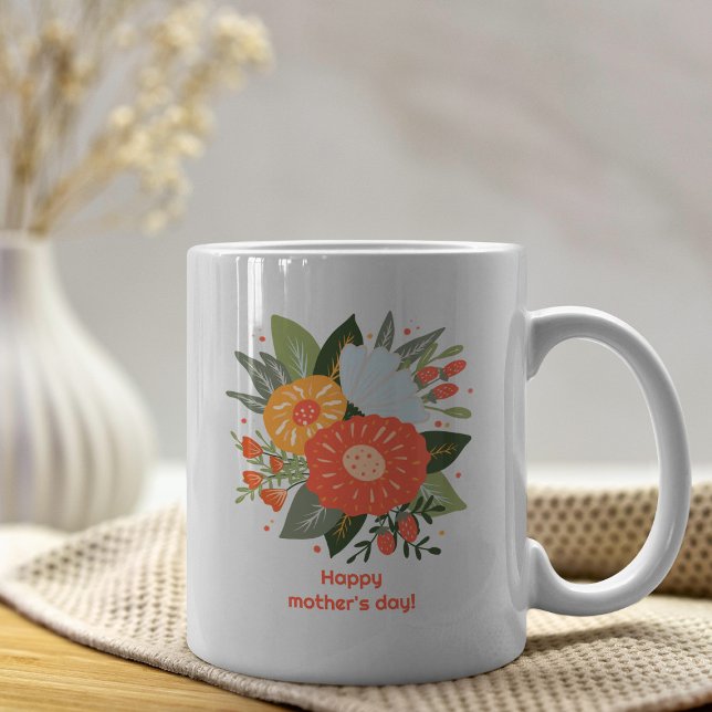 Caneca De Café Buquê floral de dia de as mães feliz (Criador carregado)