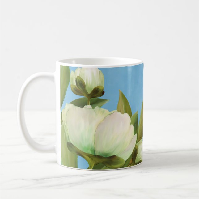 Caneca De Café Buquê Floral de Peões Brancos Clássicos (Esquerda)
