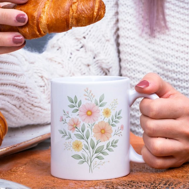 Caneca De Café Buquê Floral Pastel Minimalista (Criador carregado)
