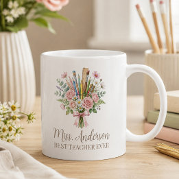 Caneca De Café Buquê Floral Personalizado Melhor Professor