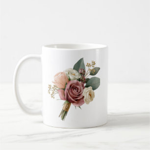 Caneca De Café Buquê Nupcial em Aquarela Romântica