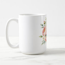 Caneca De Café Buquê Romântico de Peônias com Anel de Diamante