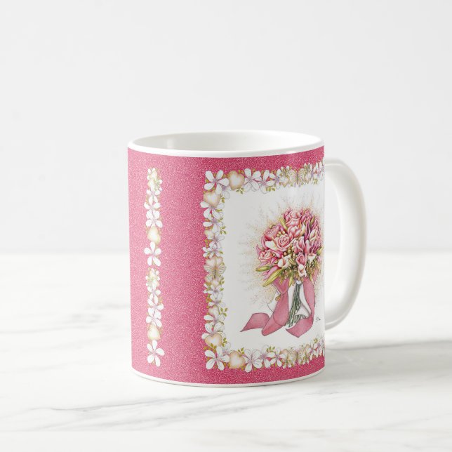 Caneca De Café Buquê rosa e branco (Frente Esquerda)